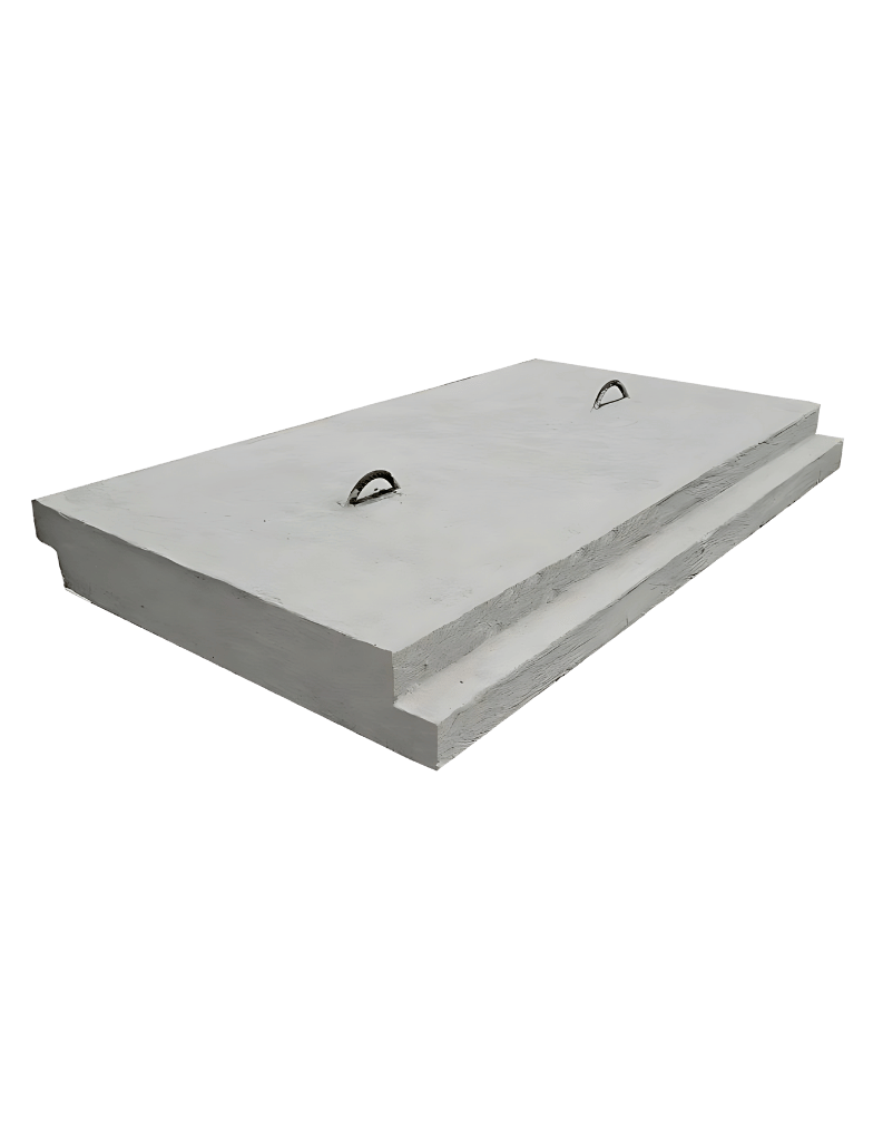 Precast trench cover slab placed over open service duct in urban area