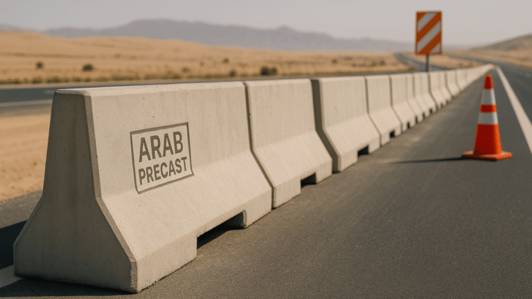 Precast concrete barriers installed along a UAE highway for road safety