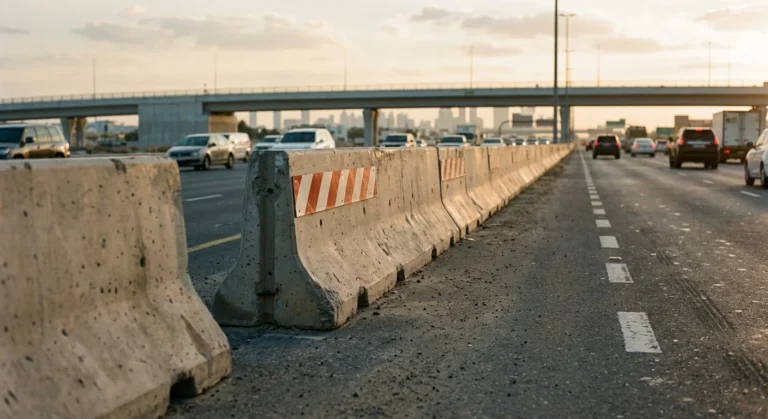 F-Type and Jersey profile concrete barriers side by side on a UAE highway median with reflective tape, Dubai